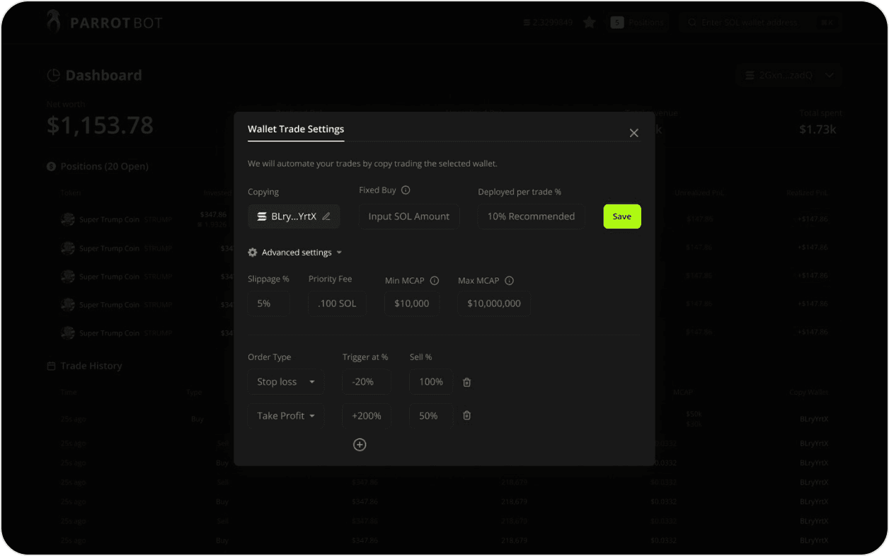 Wallet settings