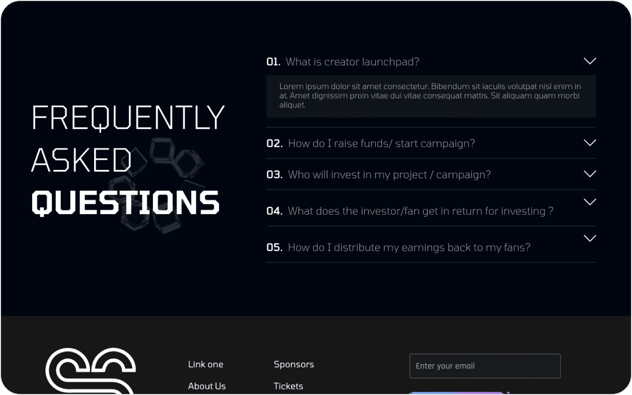 FAQ and footer