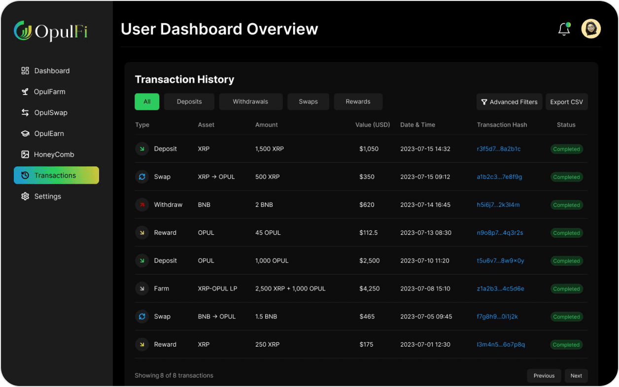 Transaction history